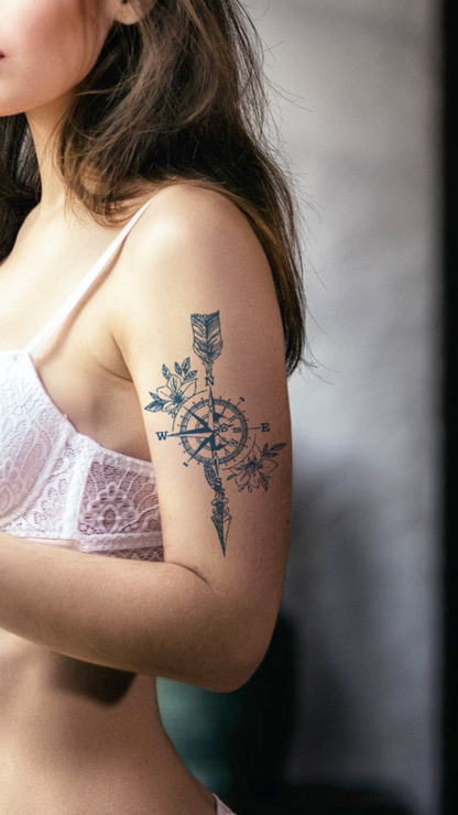 Éden Iránytűje: Virágos Iránytű Ideiglenes Tetoválás