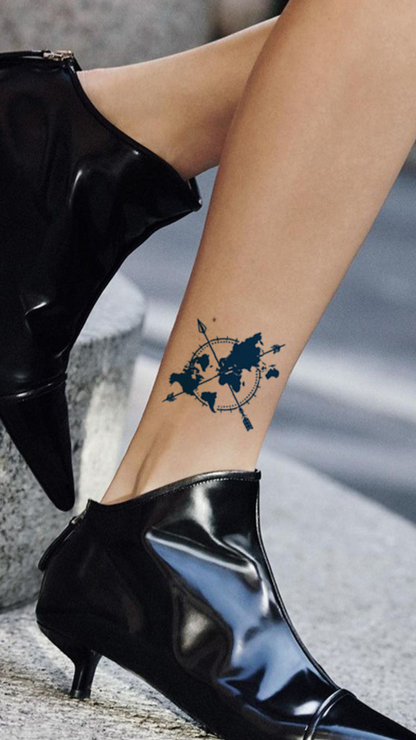 Földrajzi Nyíl: Világtérkép Utazó Ideiglenes Tetoválás