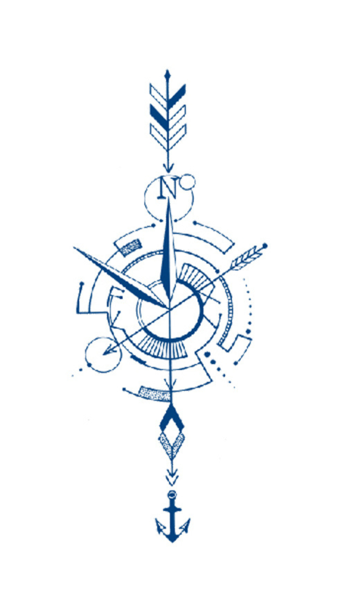 Futurisztikus Iránytű: Geometrikus Navigátor Ideiglenes Tetoválás