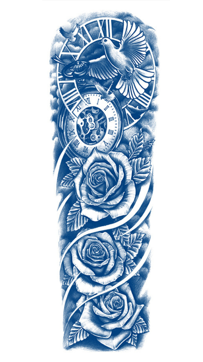 Idő Kertje: Rózsa, Óra és Galamb Ideiglenes Tetoválás