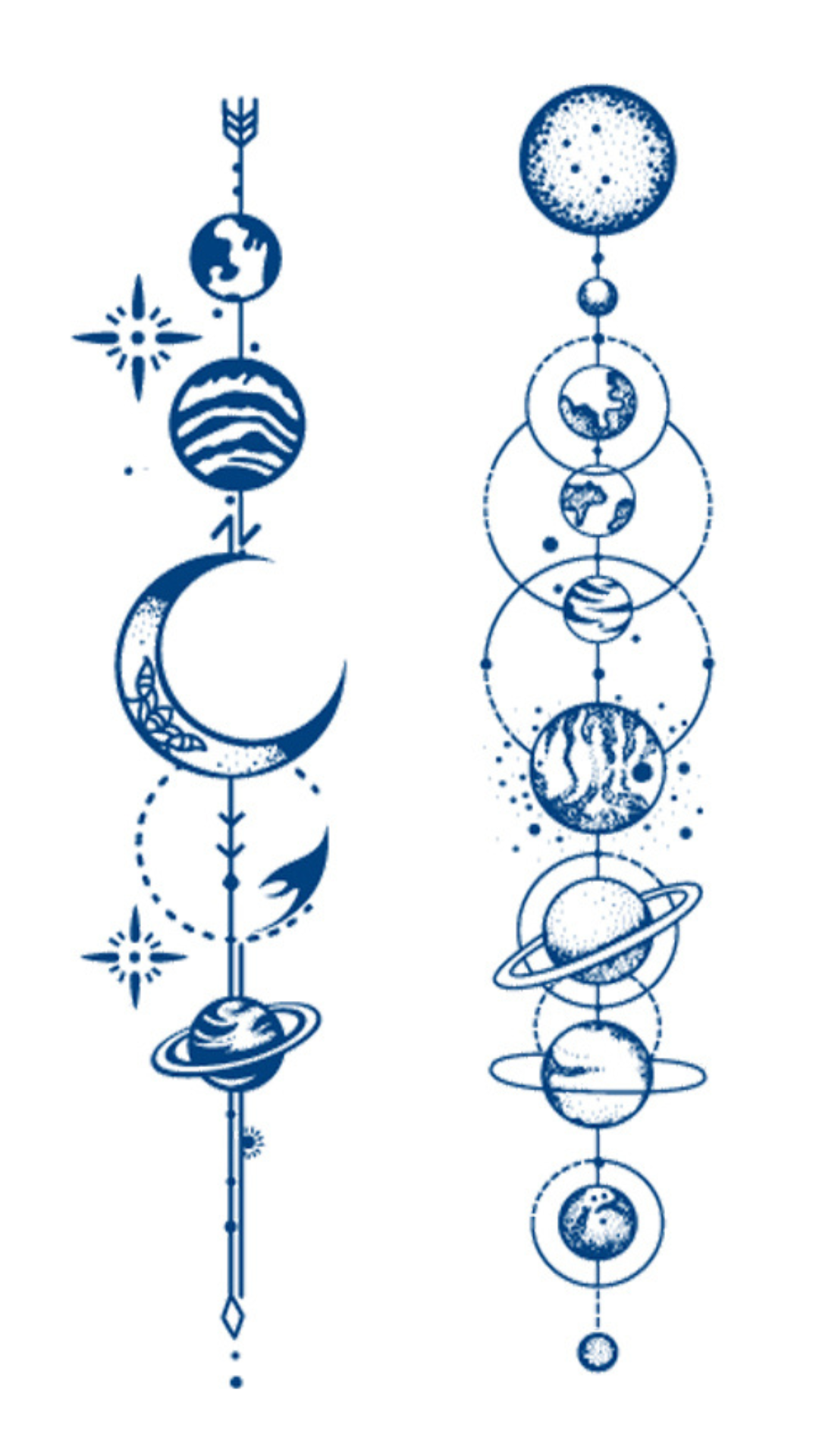 Kozmikus Utazás: Bolygók és Hold Füzér Ideiglenes Tetoválás