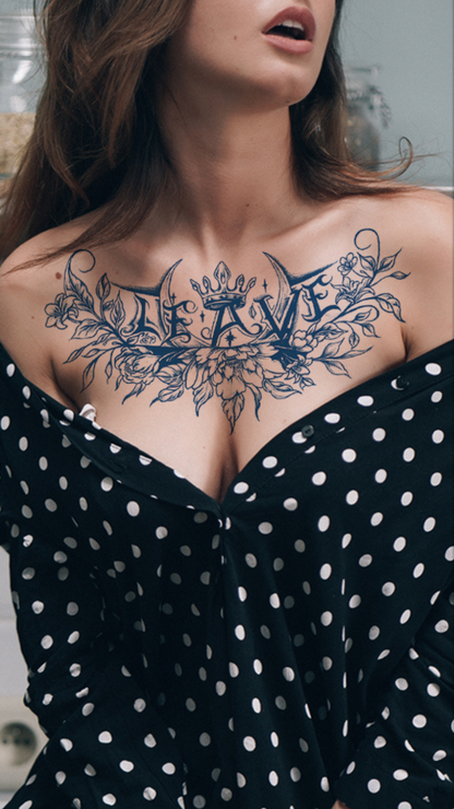 Virágkorona: Gótikus Betű és Bazsarózsa Ideiglenes Tetoválás