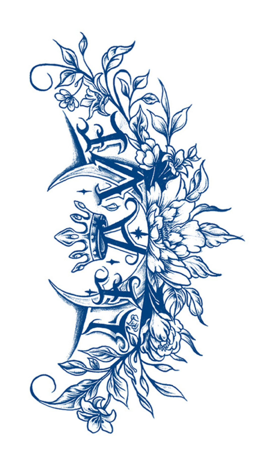 Virágkorona: Gótikus Betű és Bazsarózsa Ideiglenes Tetoválás