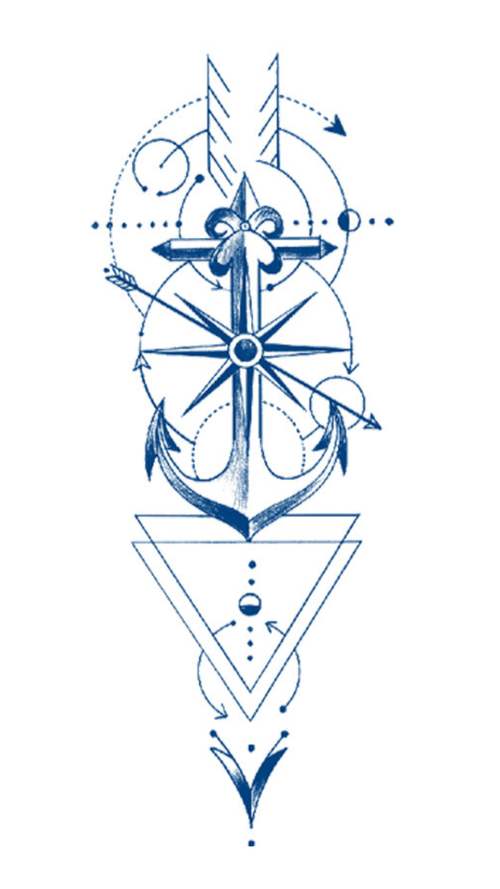 Navigátor: Geometrikus Horgony és Iránytű Ideiglenes Tetoválás